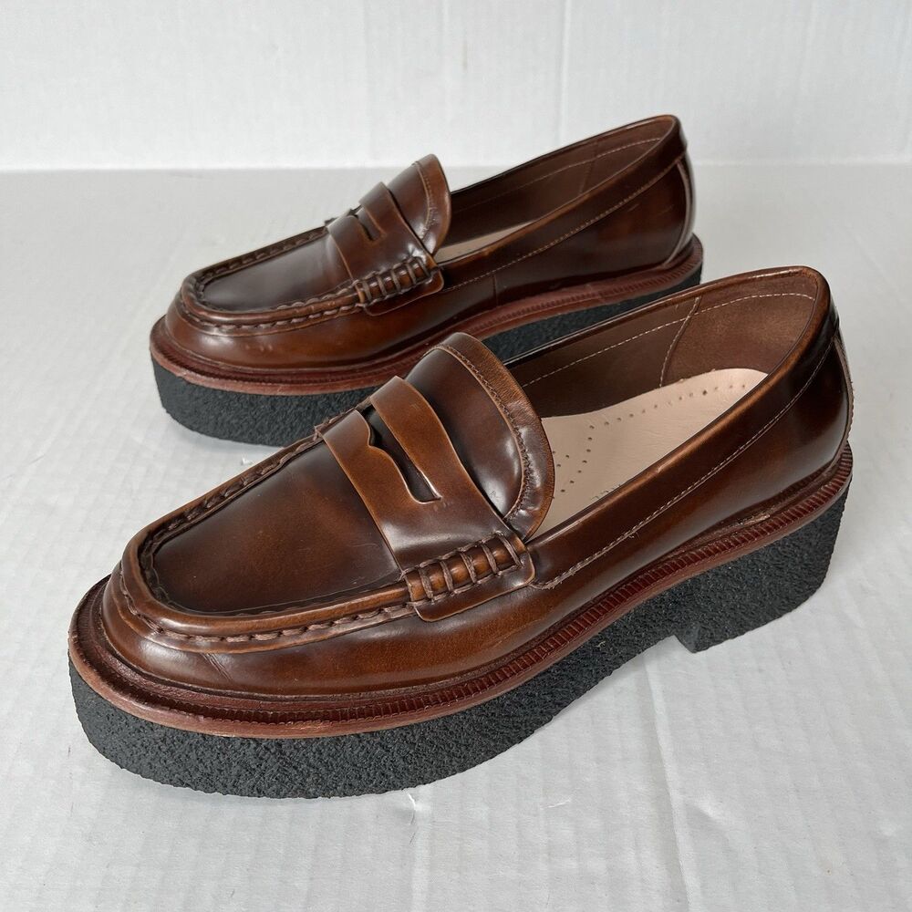 Loeffler Randall Rikki Platform Penny Loafers Wedge Lugged Sole Oxfords Size 7 - Picture 2 of 16